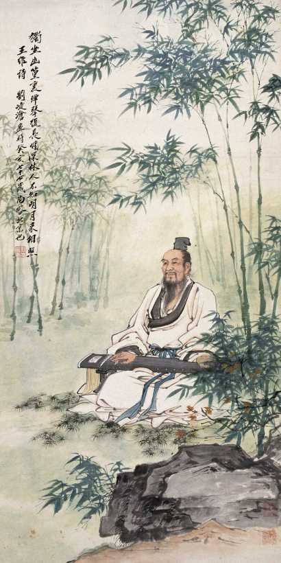 刘凌沧 癸亥（1983年作） 竹下抚琴图 立轴